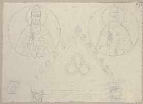Baldachin des päpstlichen Throns sowie Fresken zweier Päpste (Honorius III. und Gregorius IX.?) in d