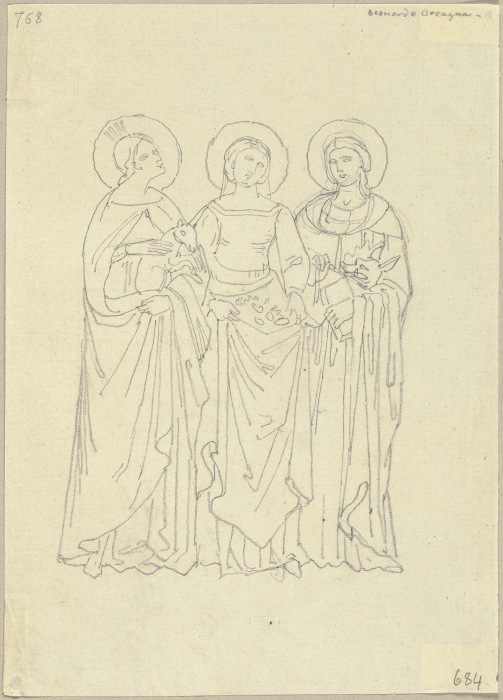 Drei Jungfrauen aus dem Paradiso des Nardo di Cione in der Strozzi-Kapelle in Santa Maria Novella in von Johann Anton Ramboux