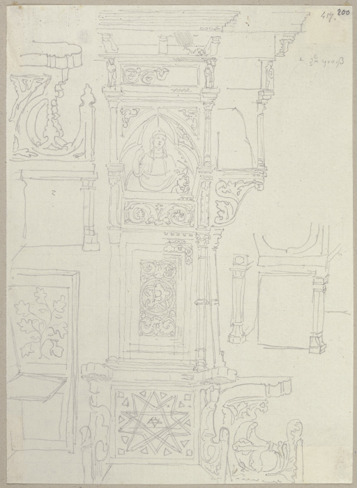 Einer der in Holz geschnitzten Chorstühle im Dom von Orvieto von Johann Anton Ramboux