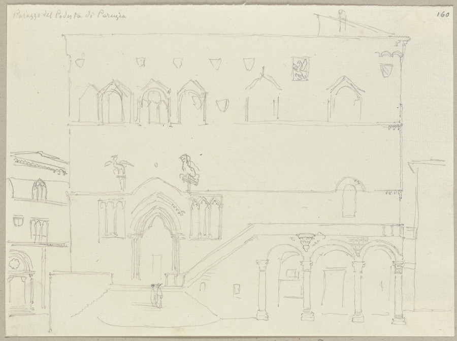 Gegen den Dom zugewendete Seite des Palazzo dei Priori zu Perugia von Johann Anton Ramboux