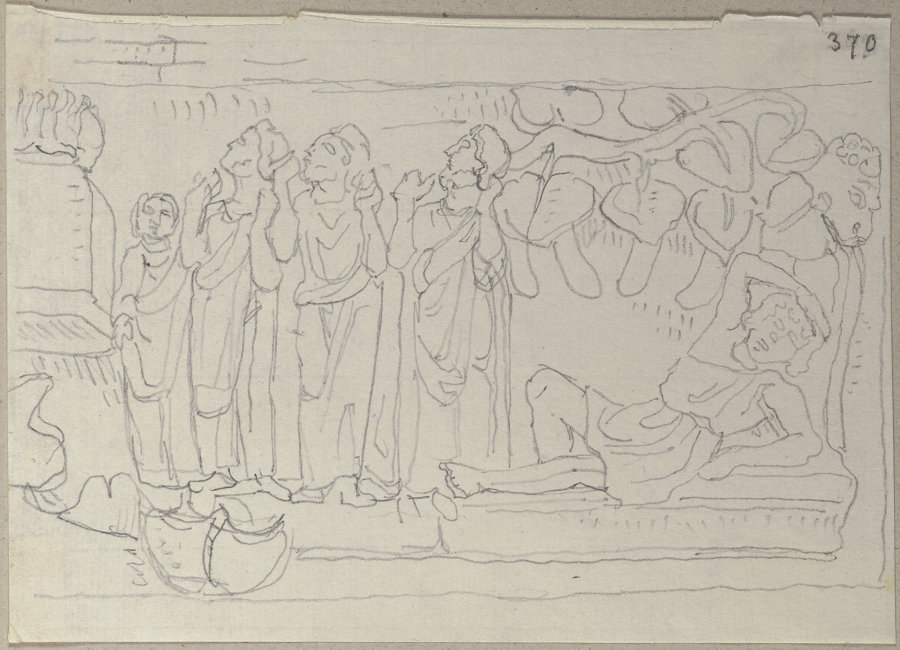 Grabstein christlicher Zeit, unter dem Portikus von Santa Maria in Trastevere zu Rom eingemauert, Jo von Johann Anton Ramboux