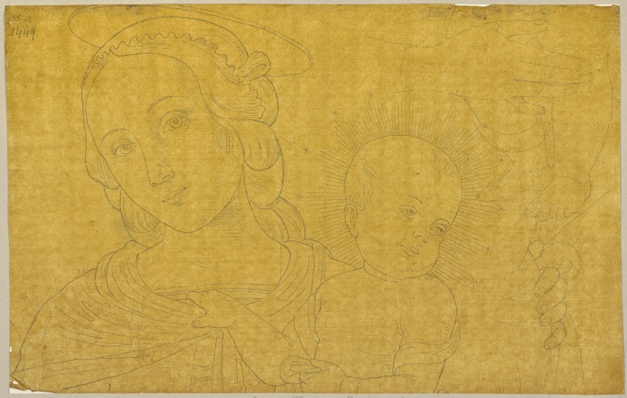 Madonna mit dem Kind, Details aus dem unteren Register des Freskos von Giovanni Santi in der Cappell von Johann Anton Ramboux