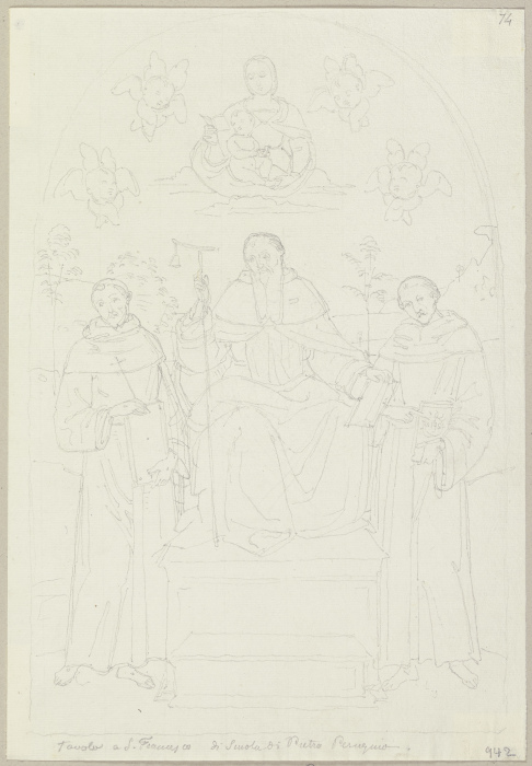 Maria mit Kind, Franz von Assisi und zwei weiteren Heiligen nach einer Tafel in San Francesco zu Per von Johann Anton Ramboux