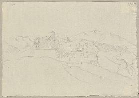 Segni mit Blick auf San Pietro mit überrestlichen Mauern des Juno-Tempels