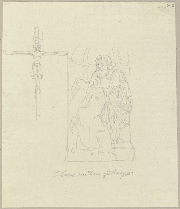 Verwitterte Statue des Evangelisten Lukas im Dom zu Arezzo von Johann Anton Ramboux