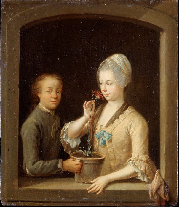 Frau und junger Mann am Fenster von Johann Andreas Herrlein