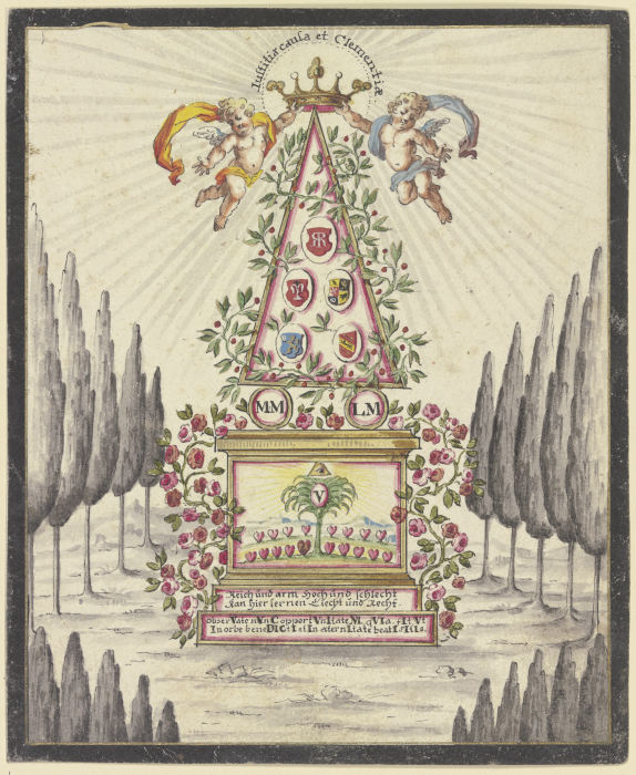 Allegorische Darstellung, Pyramide mit einem Altar von Johannes Esaias Nilson