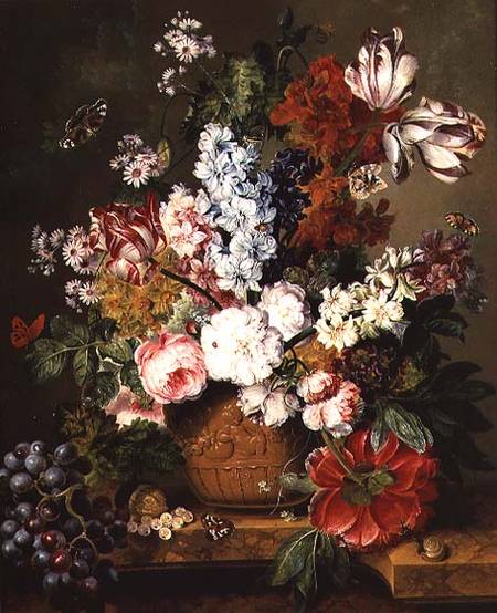 Fruit and Flowers on a Marble Ledge von Johannes or Jacobus Linthorst