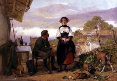 Courting couple in a mountain farmyard von John Absolon