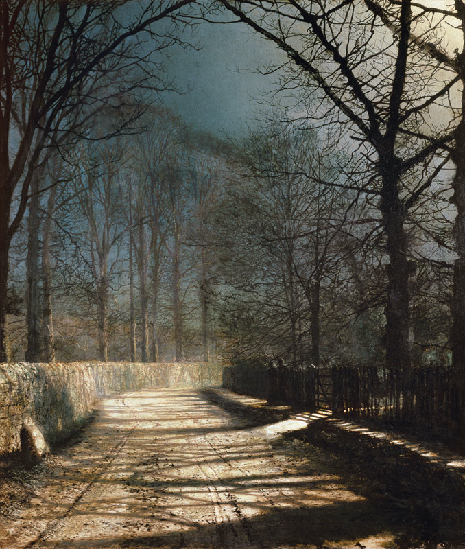 A Moonlit Lane, with two lovers by a gate von John Atkinson Grimshaw