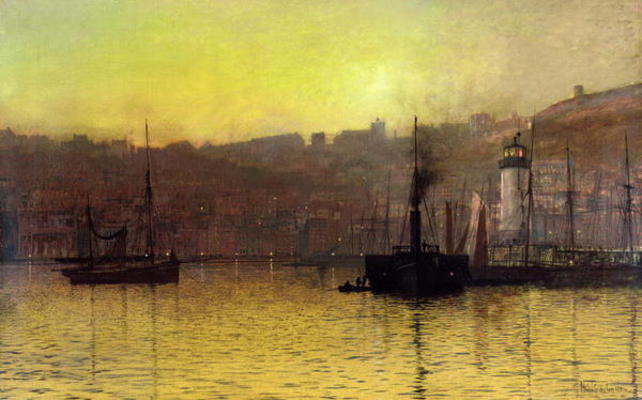 Nightfall in Scarborough Harbour, 1884 (oil on canvas) von John Atkinson Grimshaw