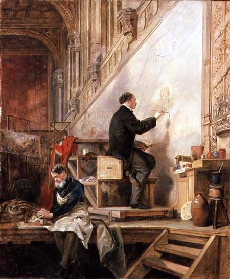 Daniel Maclise (1806-70) painting his mural 'The Death of Nelson' in the House of Lords von John Ballantyne