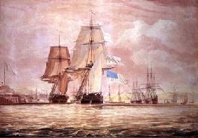 HMS 'Shannon' leading the 'Chesapeake' into Halifax Harbour 1813