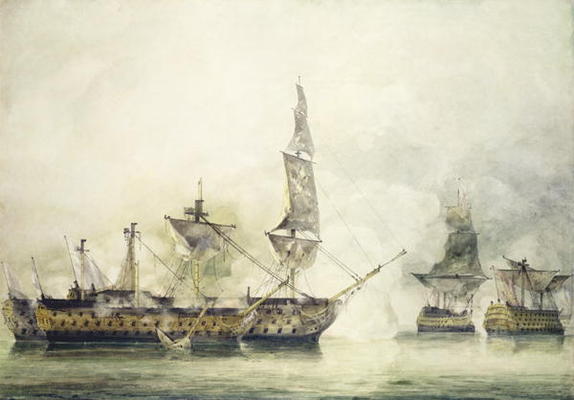 H.M.S. Victory at the Battle of Trafalgar, 1805, (w/c) von John Constable