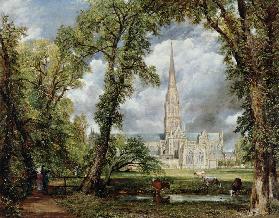 Die Kathedrale von Salisbury vom Garten des Bischofs aus gesehen 1823