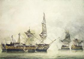 H.M.S. Victory at the Battle of Trafalgar, 1805, (w/c) 18th