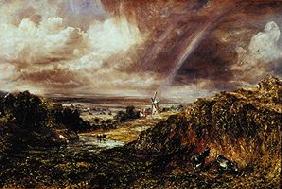 Landschaft mit Mühle und Regenbogen