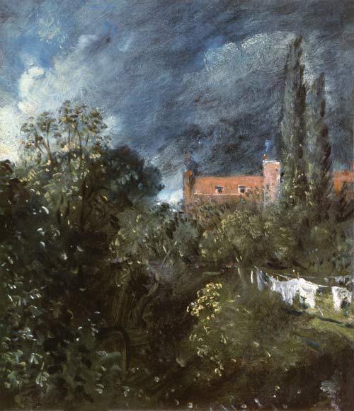 View in a garden with a red house beyond von John Constable