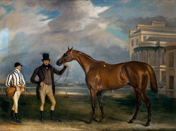 General Chasse, a chestnut racehorse being held by his trainer, with his jockey, J. Holmes standing von John E. Ferneley d.J.