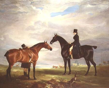 Frank Hall Standish on his Black Hunter with a Groom and a Second Horse von John E. Ferneley d.J.