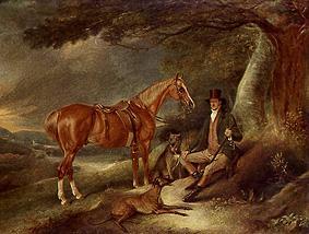 Der Parkhüter Allin Hill mit Hunden und Jagdpferd. von John E. Ferneley d.J.