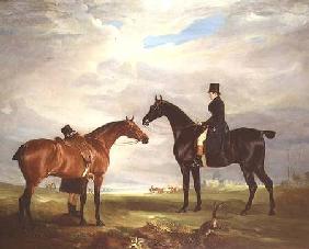 Frank Hall Standish on his Black Hunter with a Groom and a Second Horse 1819