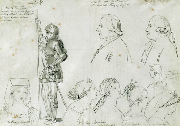 Character Sketches in Rome with Portraits of Prince Charles Edward Stuart (1720-88) and his brother von John Flaxman