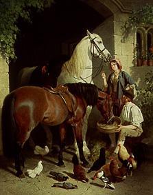 Beim Füttern der Pferde von John Frederick Herring d.Ä.