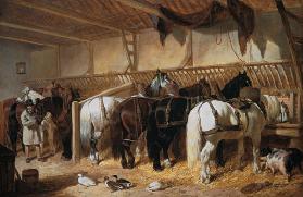 Gespannpferde im Stall 1845