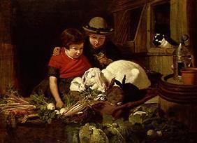 Kinder mit Kaninchen 1851