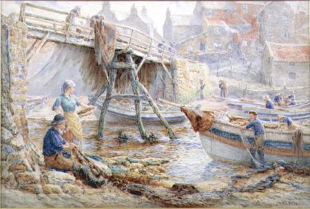 Mending the Nets, Staithes von John H. Parkyn