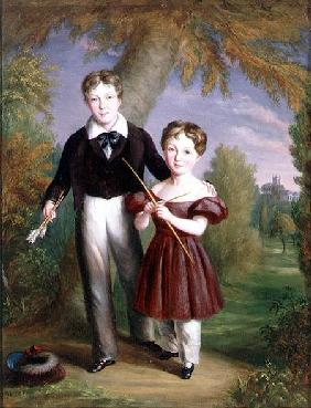 Double Portrait of Two Boys with Bows and Arrows