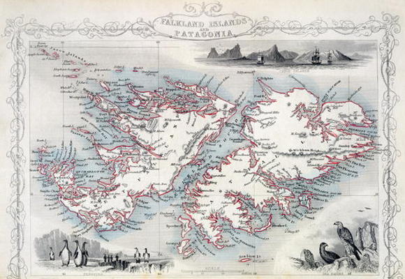 Falkland Islands and Patagonia, from a Series of World Maps published by John Tallis & Co., New York von John Rapkin