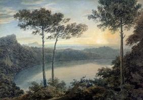 Lake Albano and Castel Gandolfo (w/c on paper)
