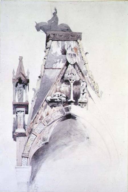 The Tomb of Mastino II (d.1351), Santa Maria Antica, Verona cil & w/c on von John Ruskin