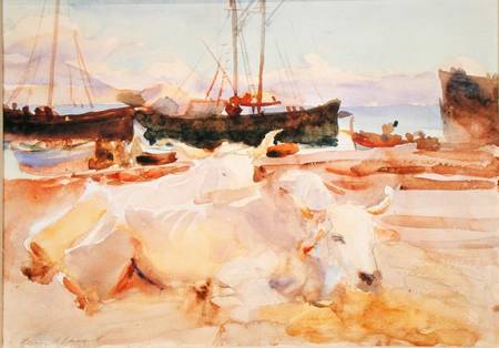 Oxen on the Beach at Baia von John Singer Sargent