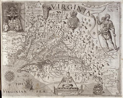 Map of Virginia, discovered and described by Captain John Smith, 1606, engraved by William Hole (fl. von John Smith
