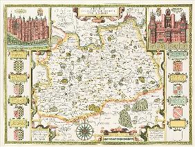 Map of Surrey; engraved by Jodocus Hondius (1563-1612) from John Speed''s Theatre of the Empire of G