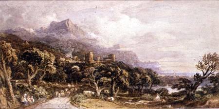 Landscape with castle and mountain von John Varley