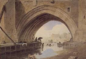 Children swimming under Ouse Bridge in York 1805
