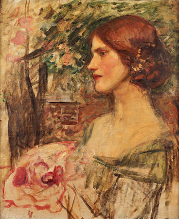 Portrait Of A Lady In A Green Dress or The Bouquet (Study) von John William Waterhouse