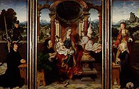 Thronende Maria m. Kind u. Joseph, Seiten hll. George und Katharina m. Stiftern (Fügelaltar) von Joos van Cleve