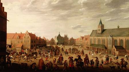 A military procession in the town square of Amersfoort von Joost Cornelisz Droochsloot