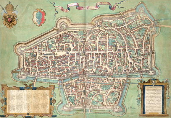 Map of Augsburg, from 'Civitates Orbis Terrarum' by Georg Braun (1541-1622) and Frans Hogenberg (153 von Joris Hoefnagel