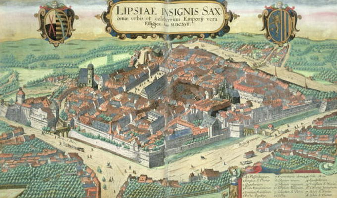 Map of Leipzig, from 'Civitates Orbis Terrarum' by Georg Braun (1541-1622) and Frans Hogenberg (1535 von Joris Hoefnagel