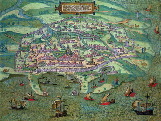 Map of Alexandria, from 'Civitates Orbis Terrarum' by Georg Braun (1541-1622) and Frans Hogenberg (1 von Joris Hoefnagel