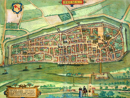 Map of Bremen, from 'Civitates Orbis Terrarum' by Georg Braun (1541-1622) and Frans Hogenberg (1535- von Joris Hoefnagel