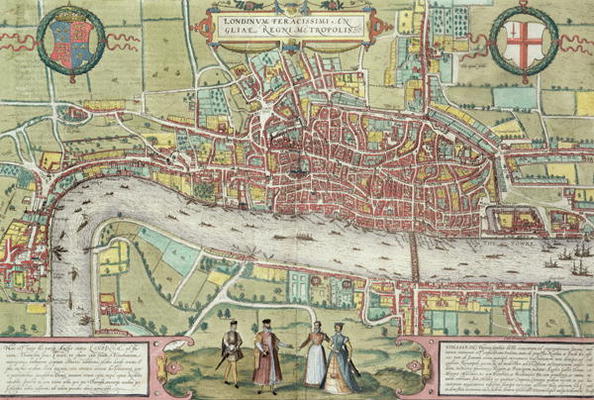 Map of London, from 'Civitates Orbis Terrarum' by Georg Braun (1542-1622) and Frans Hogenburg (1635- von Joris Hoefnagel