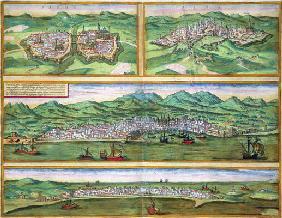 Map of Parma, Siena, Palermo, and Drepanum, from 'Civitates Orbis Terrarum' by Georg Braun (1541-162 18th