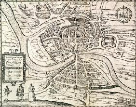 Map of Bristol, from 'Civitates Orbis Terrarum' by Georg Braun (1541-1622) and Frans Hogenberg (1535 19th
